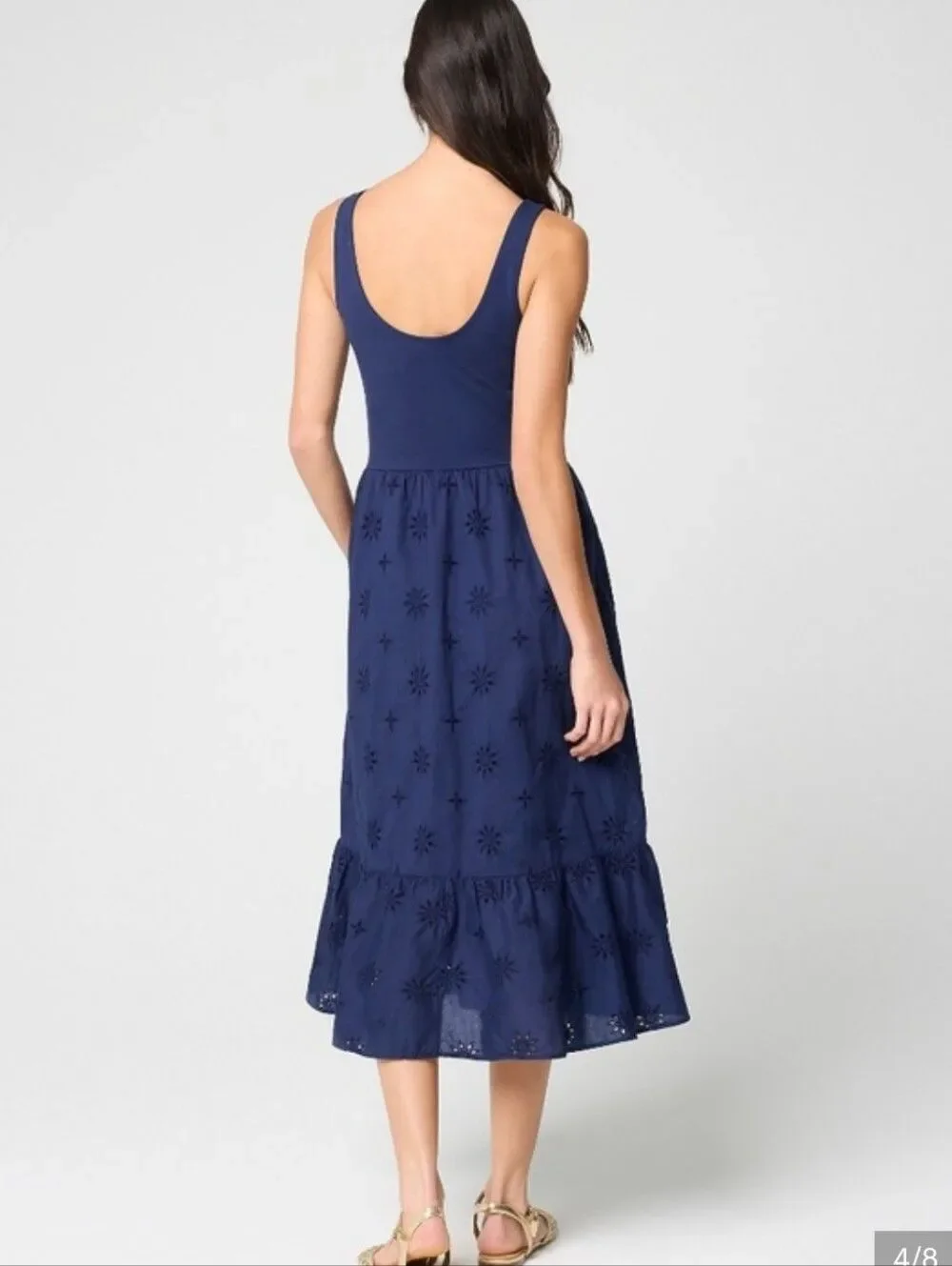 NWT J. Crew Midi Dress Mixed-media Eyelet Blue Lined Size XSP